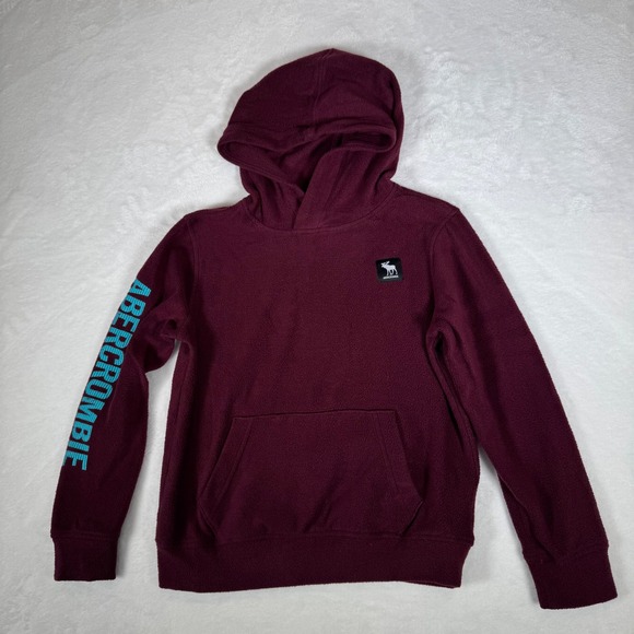 Abercrombie Kids Fleece Hoodie Burgundy Teal Logo Pullover Size 7/8 607511316 - Picture 2 of 9